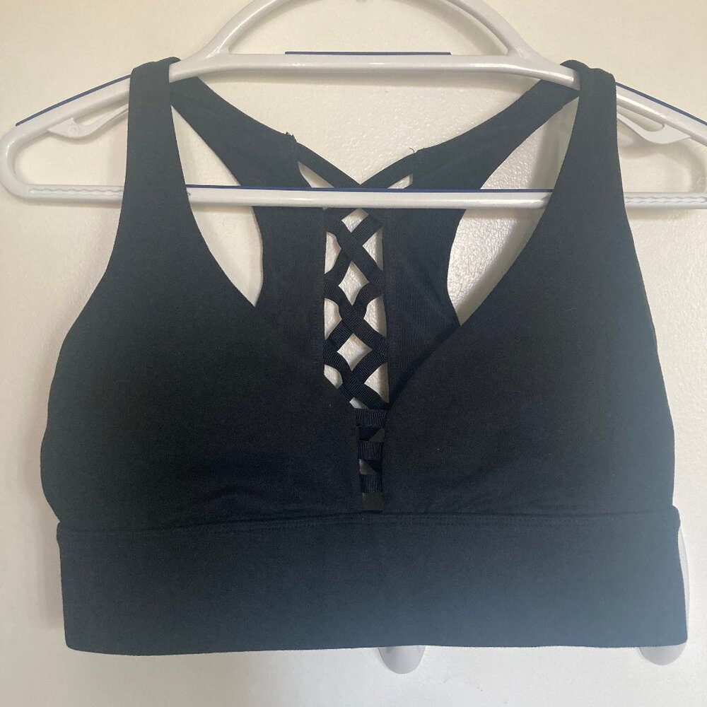 Fabletics black sport bra with caged back detail size medium